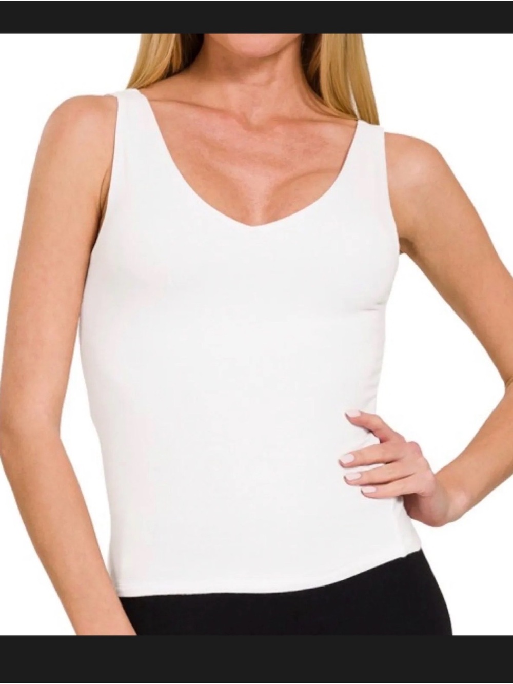 Zenana Outfitters White Double lined V-Neck Tank Top